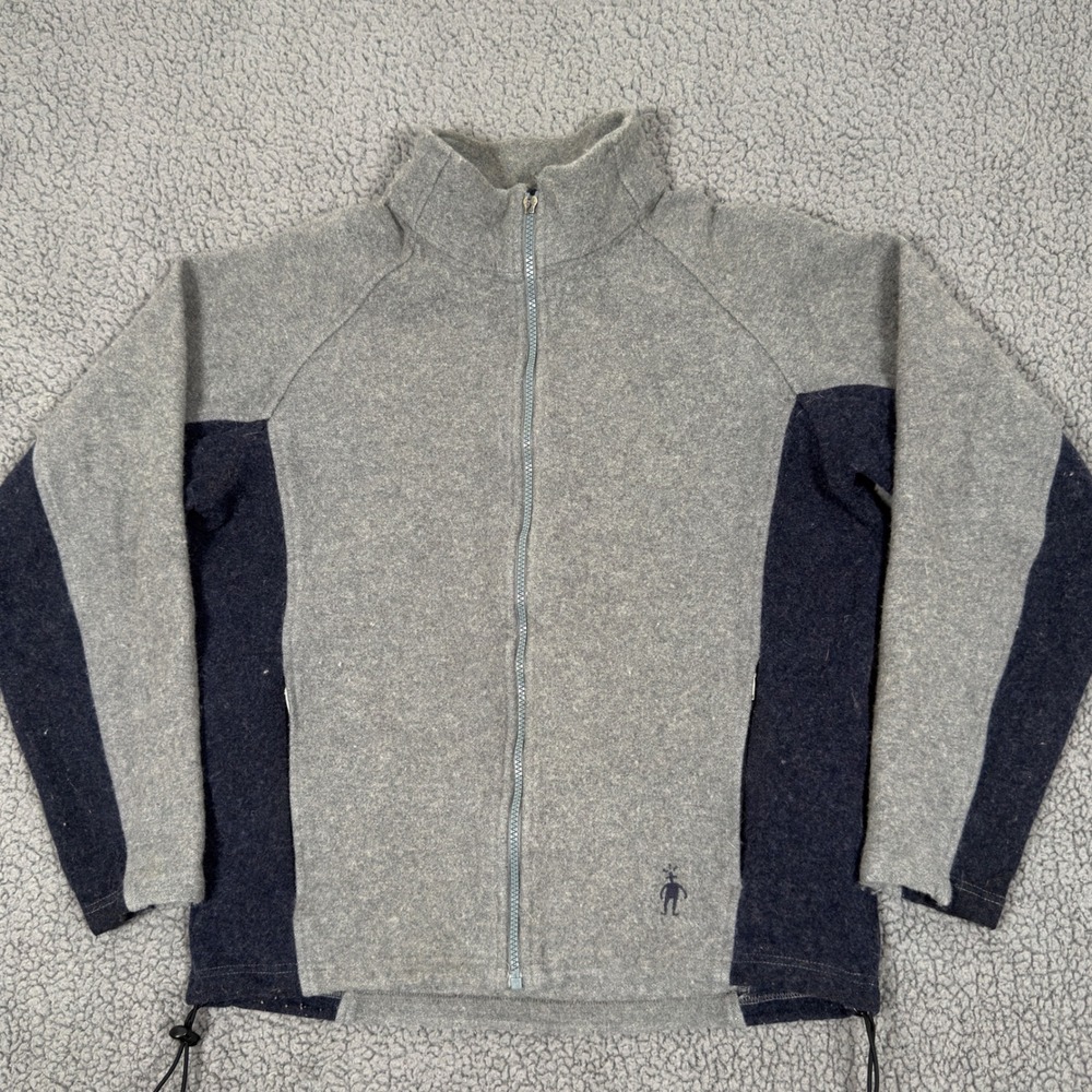 Smartwool Smart by Nature Full Zip Fleece Jacket Mens Grey Wool Blend BROKEN ZIP